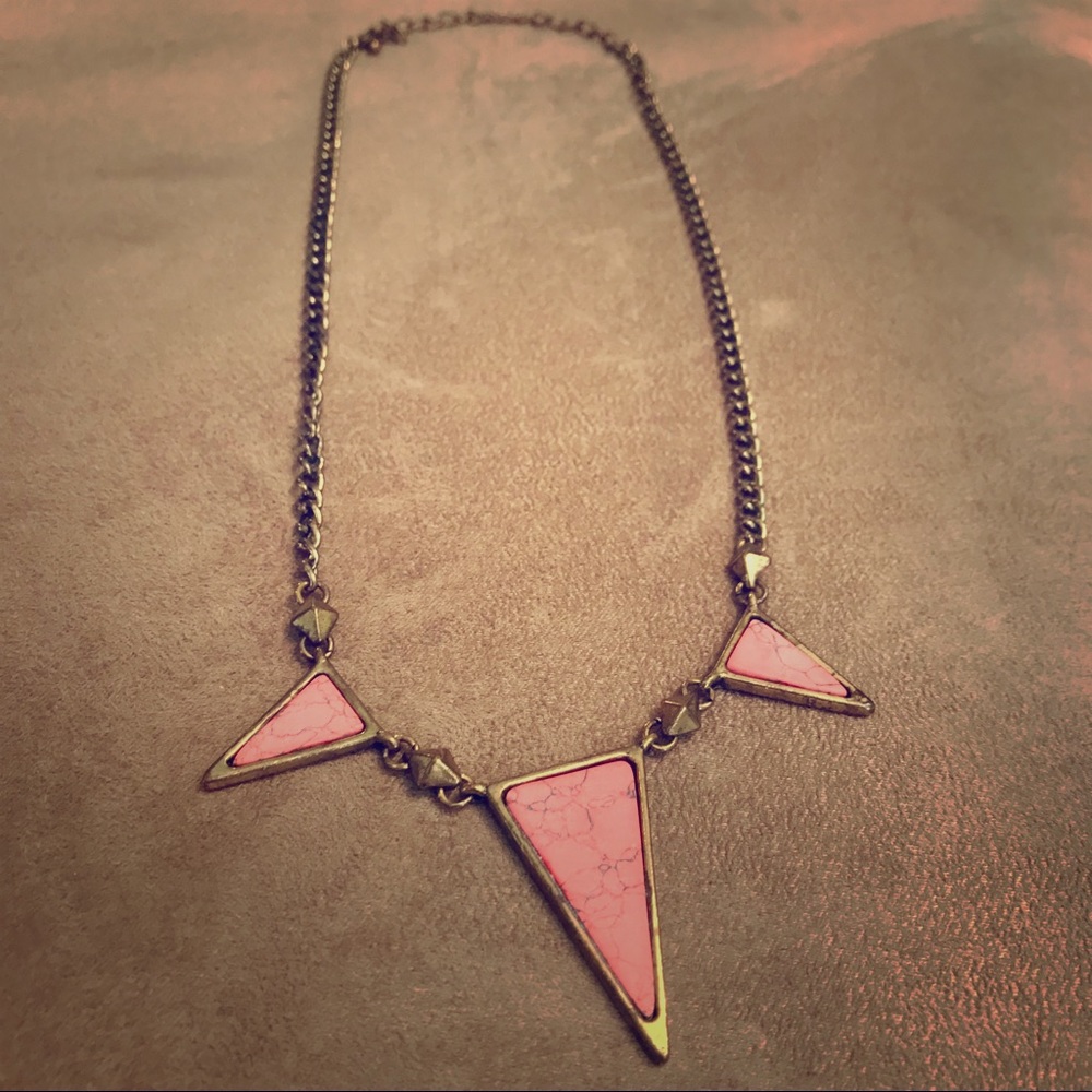 NWOT Pink Triangle Necklace Antique Brass Chain